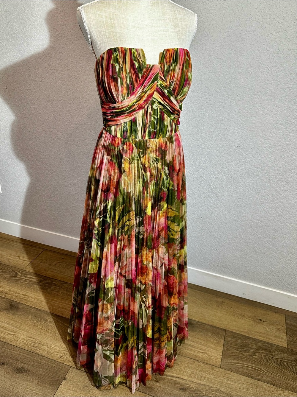 Anthropologie HUTCH CORENE STRAPLESS FLORAL TULLE A-LINE MIDI DRESS 12